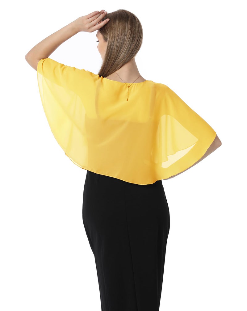 Hotshawl Chiffon Capelet Women's Soft capes Shawls and Wraps for Evening Dress Wedding Cape Cover Up (Yellow Gold) - Image 5